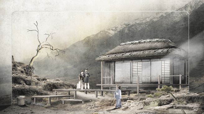 Madama Butterfly 2023. Diseño para el segundo cuadro del primer acto de la ópera de Puccini. A la der., el escenógrafo Nicolás Boni.