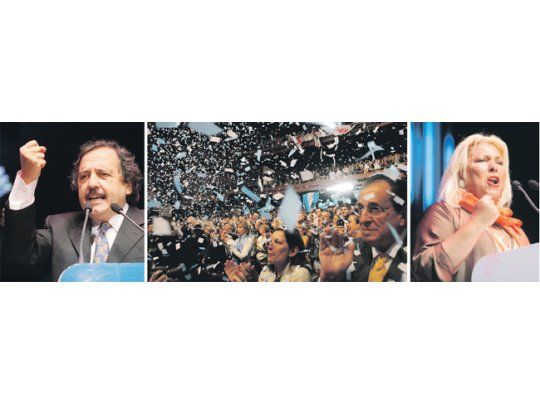 Ricardo Alfonsín desató el fanatismo radical por la figura de su padre en un colmado teatro Gran Rex. Elisa Carrió aprovechó el fervor alfonsinista durante la presentación de los candidatos del Acuerdo Cívico y Social.