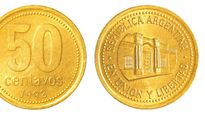 Moneda de 50 centavos argentinos de los años 90.