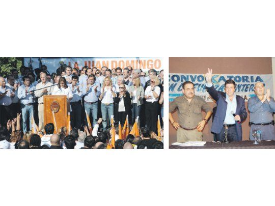 El jefe de Gabinete sciolista Alberto Pérez y ministros bonaerenses en el acto de La Juan Domingo en Los Toldos. Mariotto, en Córdoba, en el lanzamiento de «La Kirchner».