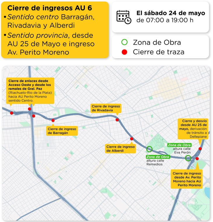 El corte será realizado por la empresa Autopistas Urbanas (AUSA) y será el sábado de 7 a 19. El corte será realizado por la empresa Autopistas Urbanas (AUSA) y será el sábado de 7 a 19.
