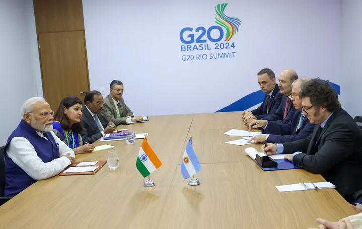 La bilateral entre Milei y Modi en Brasil, el amo pasado.