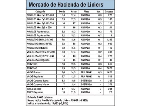 Mercado de Liniers: novillo cayó 0,33%