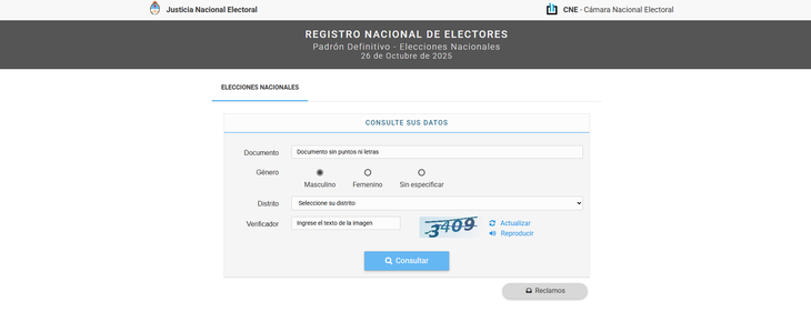 Así se ve el formulario oficial para consultar el padrón electoral. Así se ve el formulario oficial para consultar el padrón electoral.