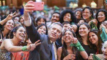 Alberto Fernández durante la presentación del libro Somos Belén
