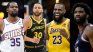LeBron James, Stephen Curry, Kevin Durant and Joel Embiid. LeBron James, Stephen Curry, Kevin Durant and Joel Embiid.