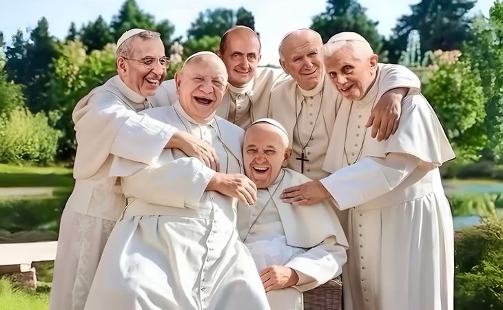 El encuentro de Francisco junto otros papas que lo precedieron realizado con IA. El encuentro de Francisco junto otros papas que lo precedieron realizado con IA.