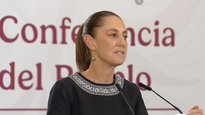 Claudia Sheinbaum en la Mañanera de este jueves desde el Palacio Nacional.