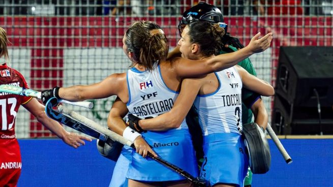 El festejo de Las Leonas cuando terminó el partido. Con este resultado, jugarán ante Australia en semifinales del Mundial 2026.