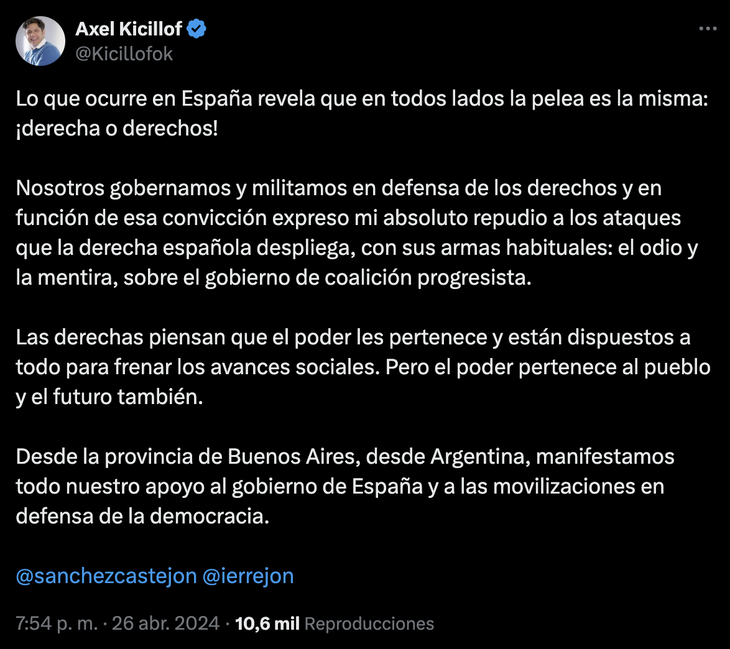 Kicillof se expresó a través de su cuenta de X Kicillof se expresó a través de su cuenta de X