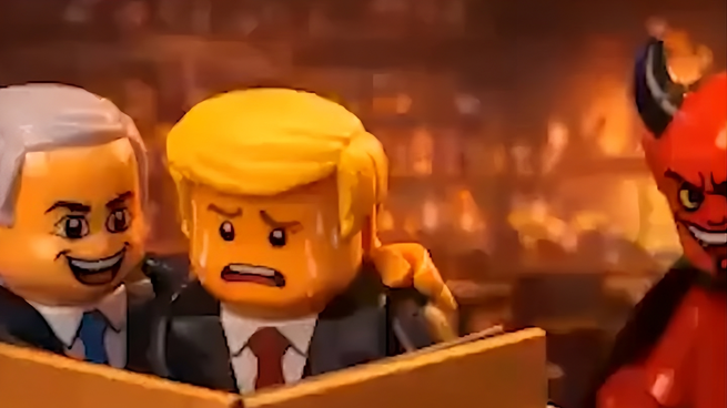 El video iraní recrea la guerra con figuras de Lego y apunta contra Trump y Netanyahu.