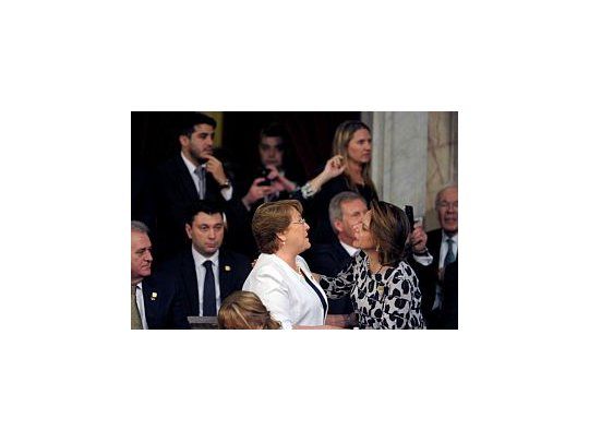 Estuvo presente una nutrida delegación de mandatarios extranjeros. En la imagen, Bachelet.