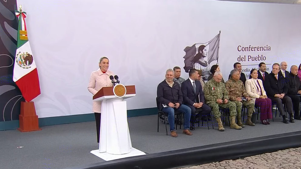Claudia Sheinbaum en la Mañanera de este viernes en Michoacán.