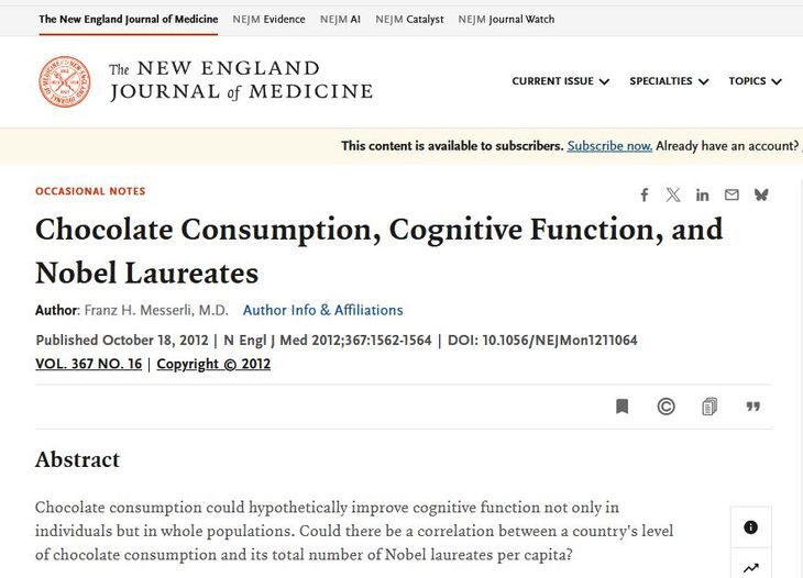 La manía por encontrar “relaciones mágicas” llega incluso a lo más serio del mundo profesional, que ante cualquier correlación espuria pierde toda razonabilidad, interpretando lo que fue un trabajo de humor como una pieza de gran valor académico.