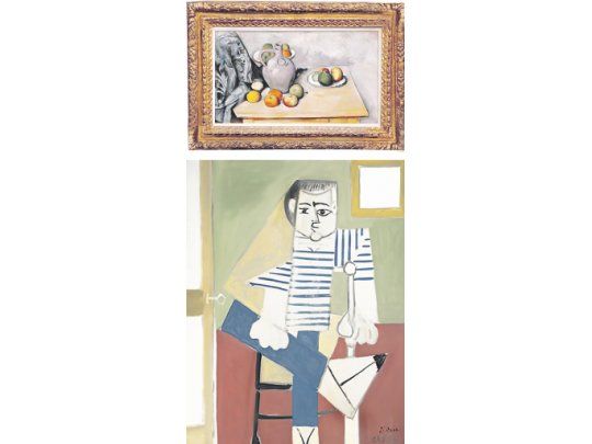 Arriba, la obra de Paul Cézanne que junto a una de Gustav Klimt son las estrellas de la subasta de Sotheby’s el 3 de febrero. Christie’s espera altos precios, un día antes, por dos Picasso, uno de ellos, «Homme assis sur in Chaise» (abajo).
