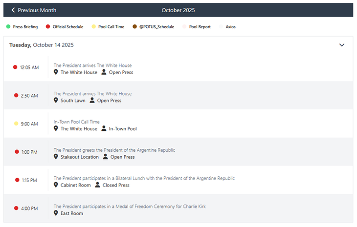 Agenda de Donald Trump para el martes 14 de octubre Agenda de Donald Trump para el martes 14 de octubre