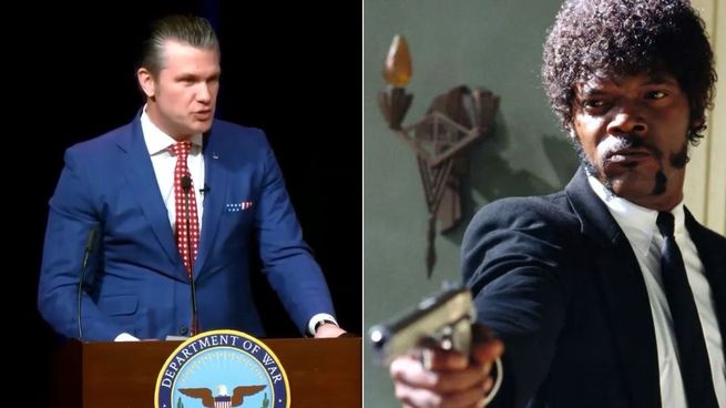 El secretario de Defensa, Pete Hegseth, y el actor Samuel L. Jackson.