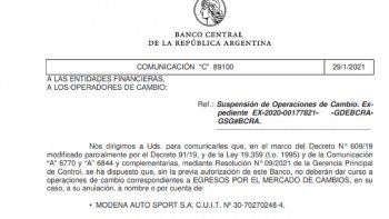 ámbito.com | Banco Central suspensión Modena Auto