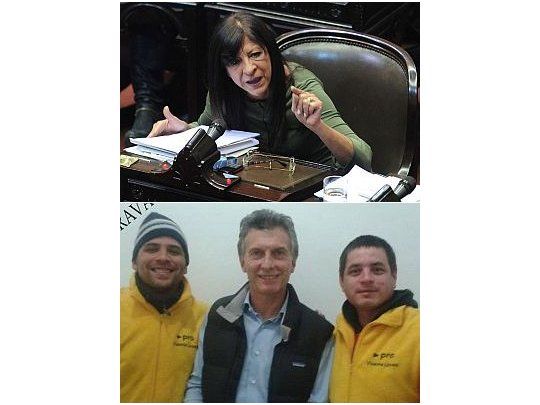 Diana Conti. Mauricio Macri con los dos punteros del PRO en Vicente López detenidos por el crimen de un barrabrava.
