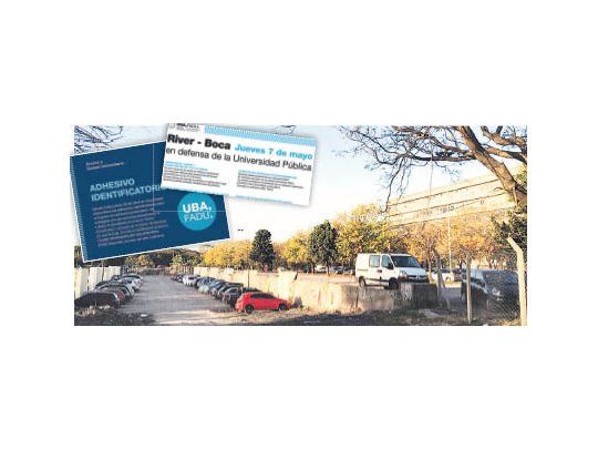 La UBA distribuyó un adhesivo para que los alumnos que ingresen con autos a esta sede muestren en la entrada. Buscan evitar así que los hinchas accedan al estacionamiento de la facultad.