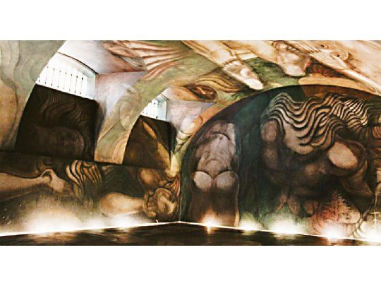 Ejercicio plástico. El mural, creado por Siqueiros en el sótano de la exótica quinta bonaerense de Natalio Botana, no halla la paz. Después de casi dos décadas de descuido, ahora enfrenta otras penurias.