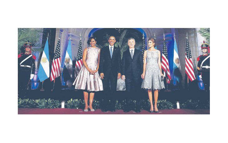 Los matrimonios Macri y Obama, en la recepción de anoche.