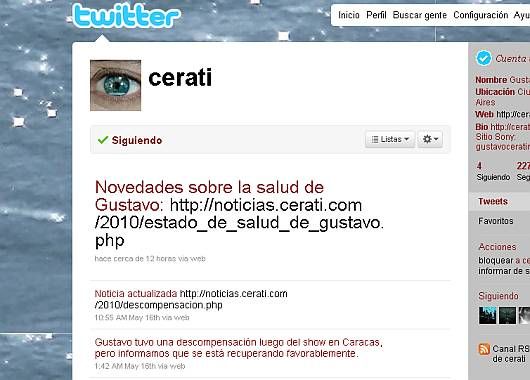 La cuenta oficial de Cerati en Twitter cuenta sobre la situación del cantante