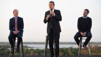 Gustavo Bordet, Sergio Massa y Matías Lammens, durante la presentación de la reciente edición del PreViaje, en Paraná.