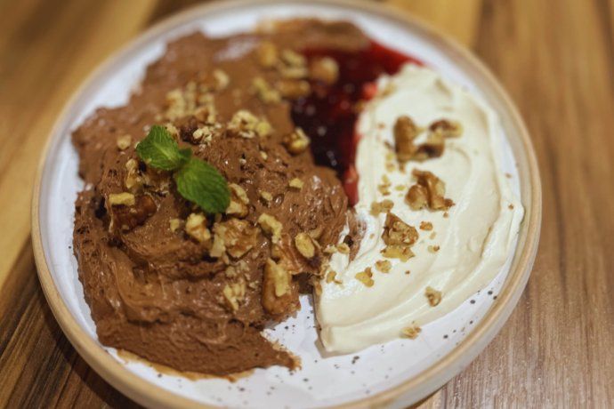 Este postre de la parrilla de Devoto está elaborado con cacao amargo brasilero del 70%. Este postre de la parrilla de Devoto está elaborado con cacao amargo brasilero del 70%.