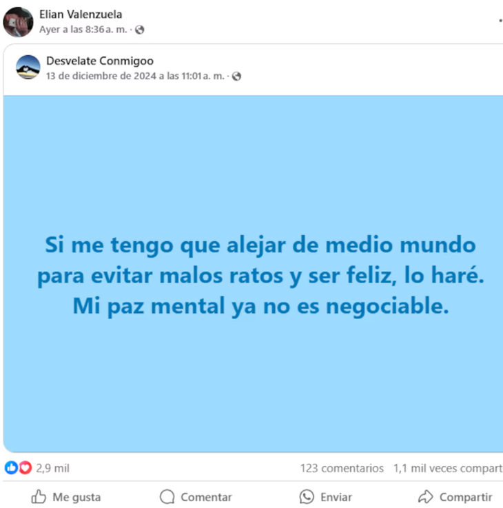 Elián Valenzuela's message in the last hours in the midst of the media scandal