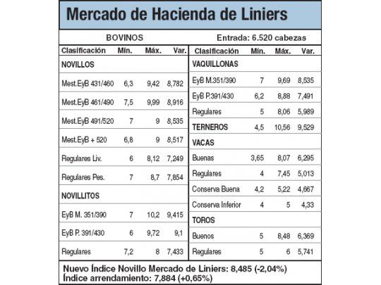 Terneros treparon un 2% en Liniers