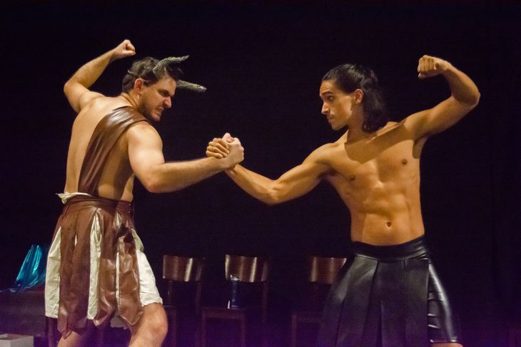 The Minotaur and Theseus in a musical key, adapted to our days