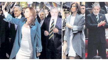 ámbito.com | Como si se hubieran puesto de acuerdo, Cristina de Kirchner y Lula da Silva usaron el sábado, en la asunción del presidente de Colombia, el mismo vestuario que exhibieron en los festejos por el 25 de Mayo.
