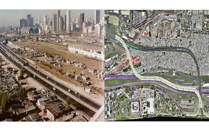 PASADO Y FUTURO. En 1995, cuando se inauguró el primer tramo de la Autopista Illia (izquierda). Y el recorrido que tendrá la autopista (arriba).
