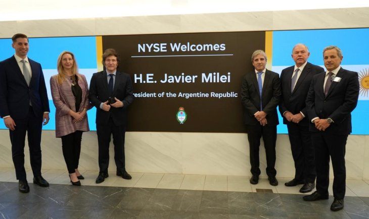 Javier Milei participó de la apertura de la jornada bursátil en la Bolsa de Valores de Nueva York.