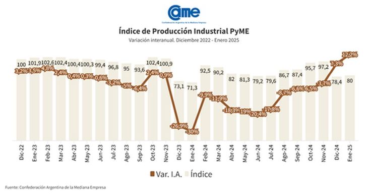 La variación mes a mes del último año de la industria pyme.