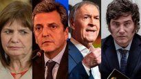 Bullrich, Massa, Schiaretti y Milei, cuatro de los cinco candidatos que competirán en las elecciones generales.&nbsp;