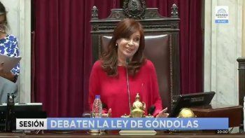 El gesto de Cristina Fernández de Kirchner, en el momento previo a la votación por la Ley de Góndolas.&nbsp;