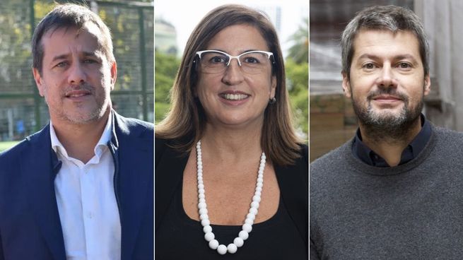 El titular del PJ de CABA, Mariano Recalde; la presidenta del bloque de Unión por la Patria en la Legislatura, Claudia Neira, y el legislador y vicepresidente primero de la Legislatura, Matías Lammens. 