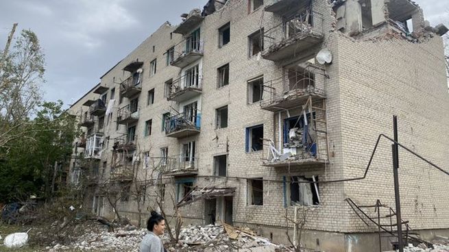 El edificio atacado por el bombardeo ruso en Chasiv Yar.&nbsp;