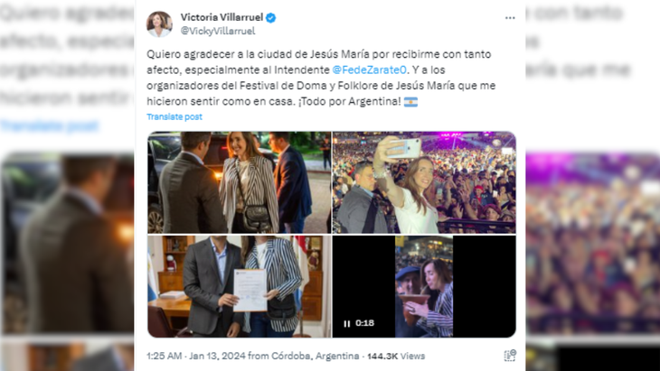 El mensaje de Victoria Villarruel tras visitar el Festival de Jesús María en Córdoba. El mensaje de Victoria Villarruel tras visitar el Festival de Jesús María en Córdoba.