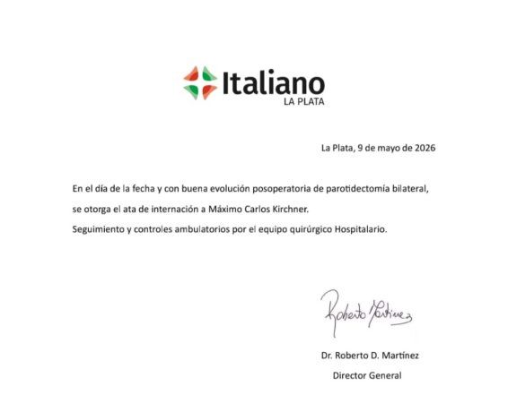 El último parte médico, firmado por el director general de la institución médica, Roberto Martínez, detalló una "buena evolución posoperatoria". 