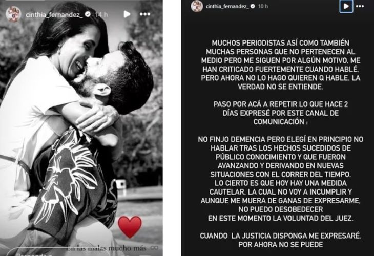 Cinthia Fernández post on his Instagram in defense of his partner Roberto Castillo. Cinthia Fernández post on his Instagram in defense of his partner Roberto Castillo.
