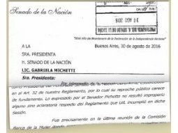 Carta. Copia de la nota que le enviaron una serie de senadoras, encabezadas por Marina Riofrío, a Gabriela Michetti.