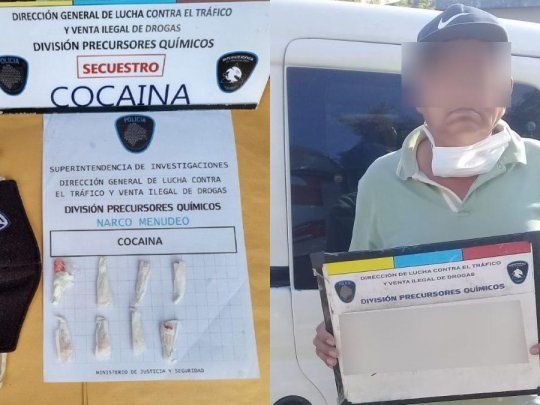 Al momento de la captura llevaba ocho dosis de cocaína guardadas en un bolsillo interno del tapabocas