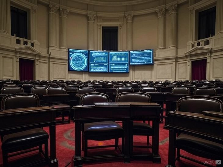 Imagen del interior del recinto del Congreso de la Nación creada con IA.
