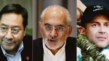 FIGURAS. El candidato del Movimiento al Socialismo (MAS), Luis Arce; el expresidente centrista Carlos Mesa, y el ultraconservaador Luis Fernando Camacho son los principales contrincantes el domingo. Todas las encuestas vaticinan un balotaje.