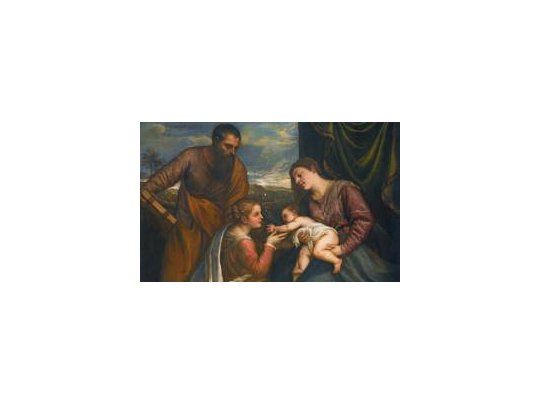 El nuevo propietario de esta obra renacentista, titulada Una conversación sagrada: la Virgen y el Niño con los santos Lucas y Catalina de Alejandría, es un coleccionista europeo.