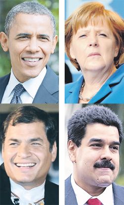 Barack Obama, Angela Merkel, Rafael Correa, Nicolás Maduro