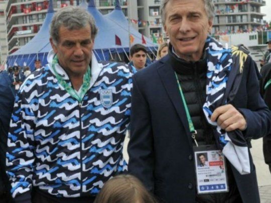 Diógenes de Urquiza y Mauricio Macri durante los Juegos Olímpicos de la Juventud Buenos Aires 2018.